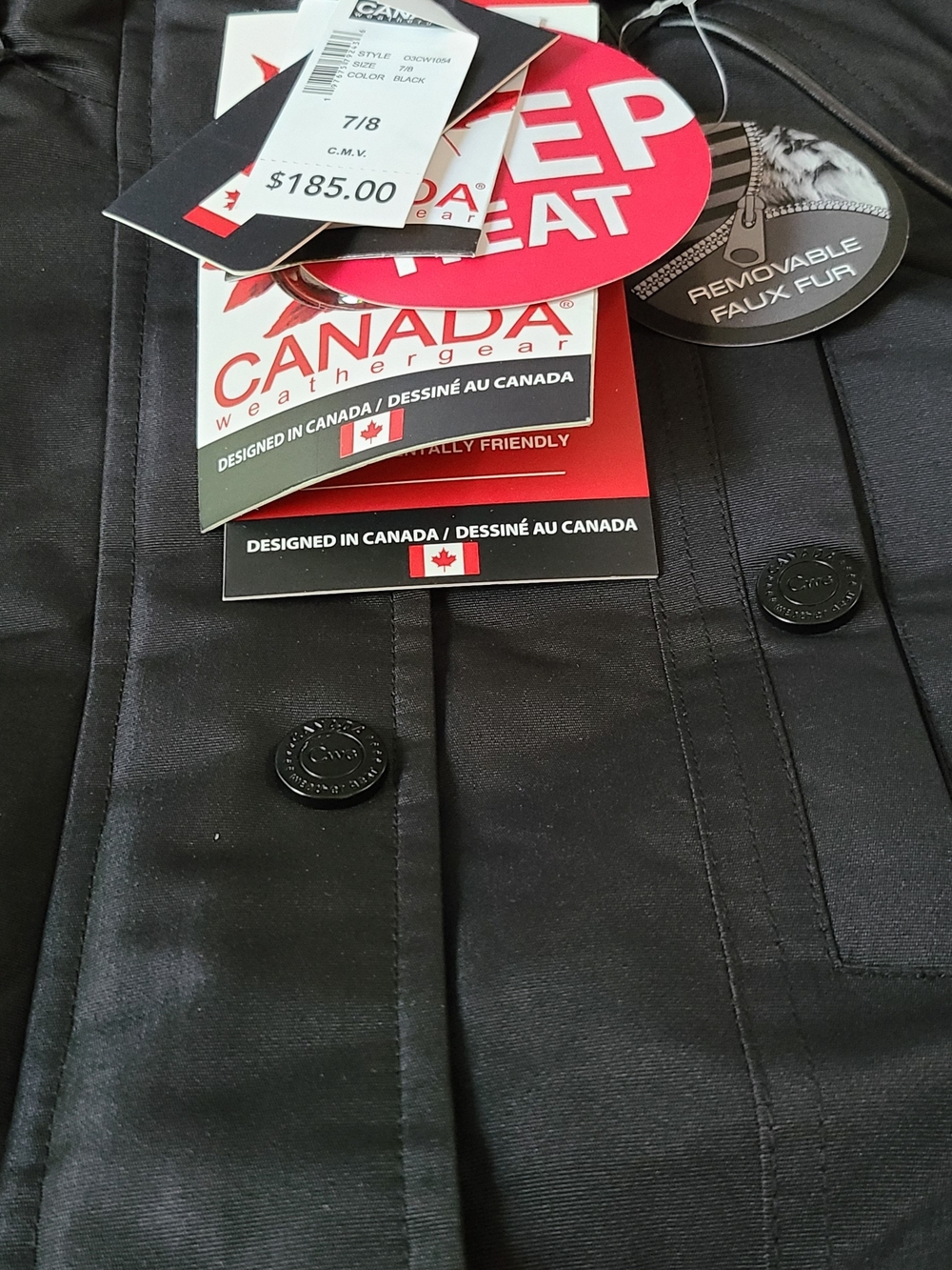 CANADA WeatherGear Kids Black Jacket with Removable Faux Fur (Size 7/8)